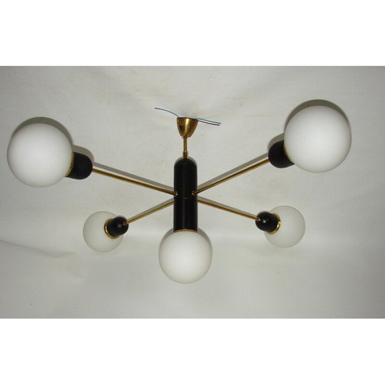 Image 1 of Lustre vintage en laiton et métal, 1960