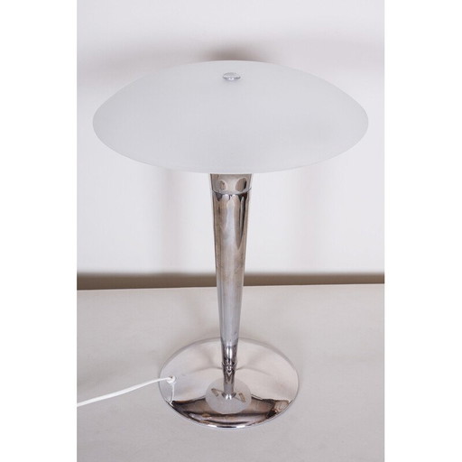 Paire de lampes de table du milieu du siècle en acier chromé et verre de lait, Allemagne, années 1950