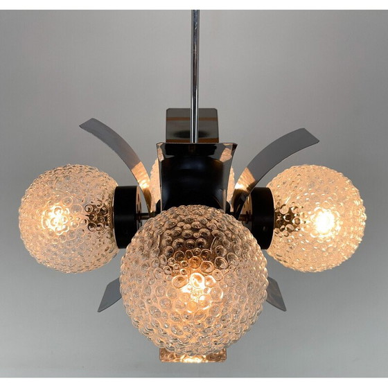 Image 1 of Lustre vintage en verre et chrome pour Elektroinstala Děčín, Tchécoslovaquie 1970.