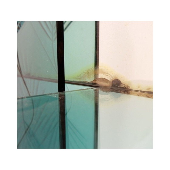 Image 1 of Miroir console vintage avec panneau décoratif en cristal gravé, italien, années 1960