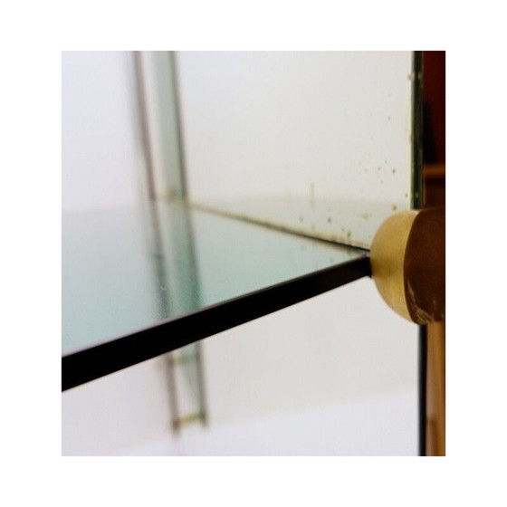 Image 1 of Miroir console vintage avec panneau décoratif en cristal gravé, italien, années 1960