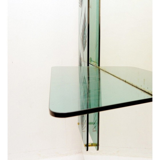 Image 1 of Miroir console vintage avec panneau décoratif en cristal gravé, italien, années 1960