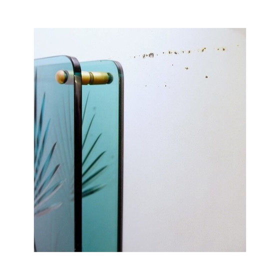 Image 1 of Miroir console vintage avec panneau décoratif en cristal gravé, italien, années 1960