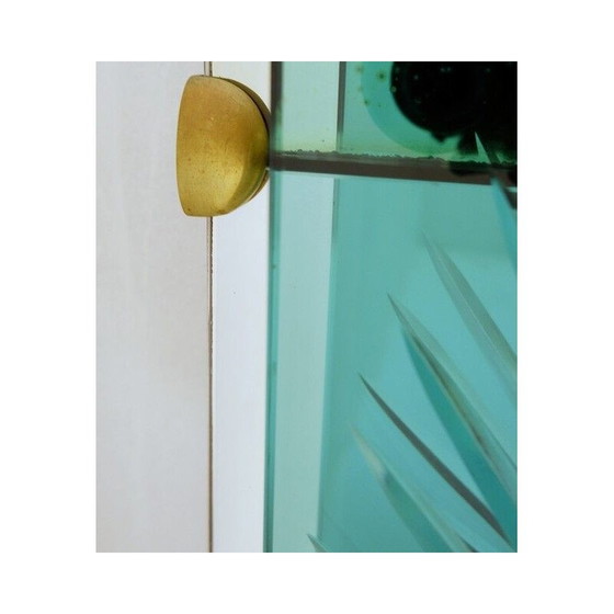 Image 1 of Miroir console vintage avec panneau décoratif en cristal gravé, italien, années 1960