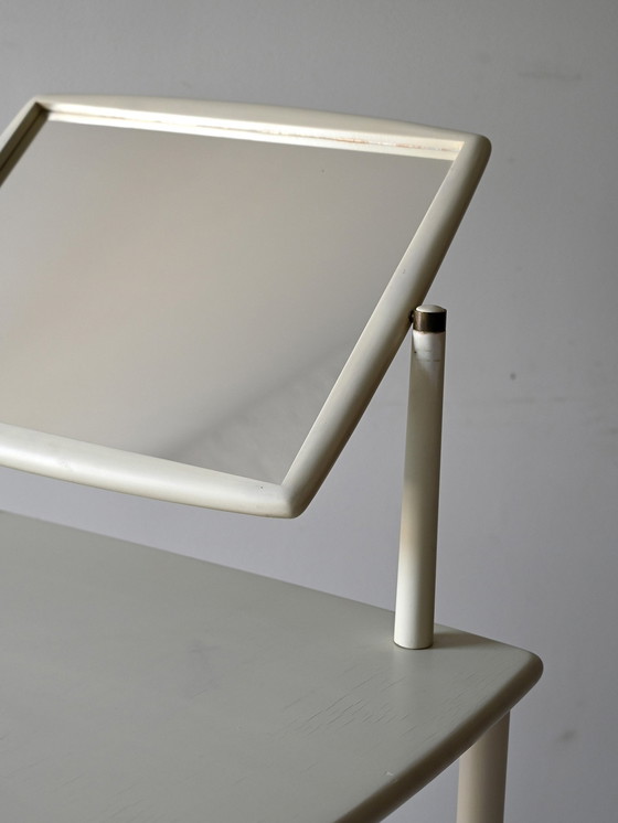 Image 1 of 1960S Vintage Wooden Vanity With Adjustable Mirror, White Painted Dressing Table