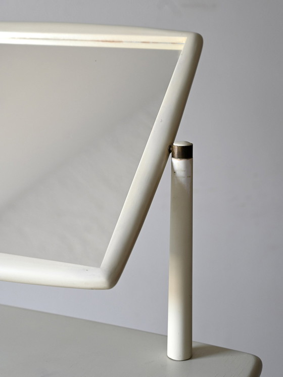 Image 1 of 1960S Vintage Wooden Vanity With Adjustable Mirror, White Painted Dressing Table