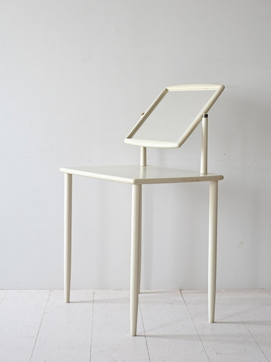 Image 1 of 1960S Vintage Wooden Vanity With Adjustable Mirror, White Painted Dressing Table