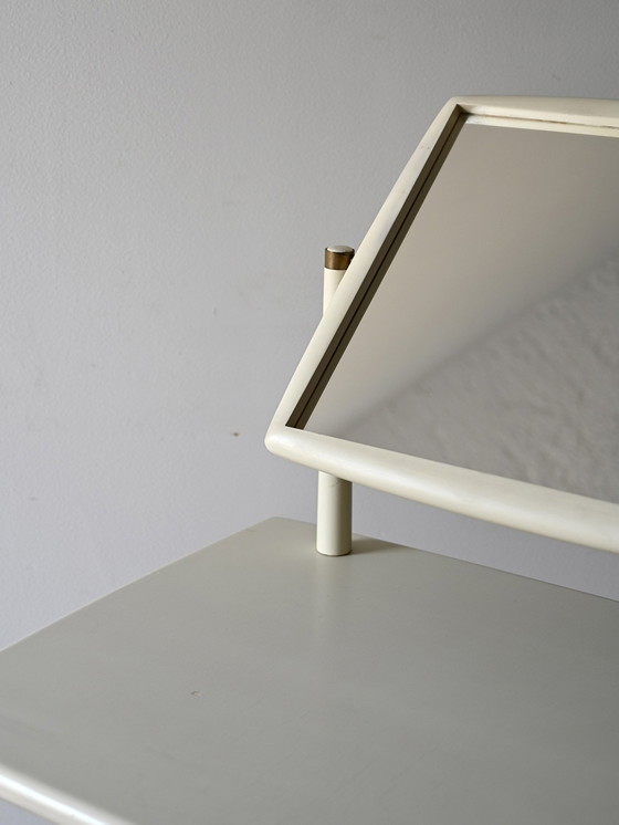 Image 1 of 1960S Vintage Wooden Vanity With Adjustable Mirror, White Painted Dressing Table