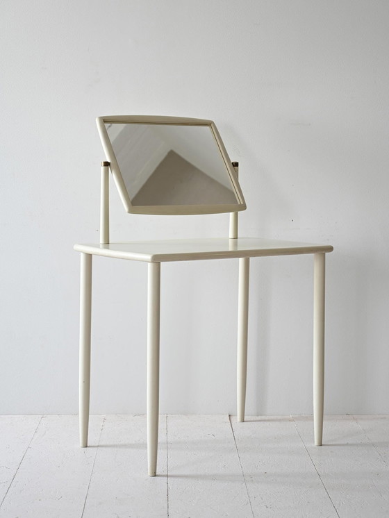 Image 1 of 1960S Vintage Wooden Vanity With Adjustable Mirror, White Painted Dressing Table