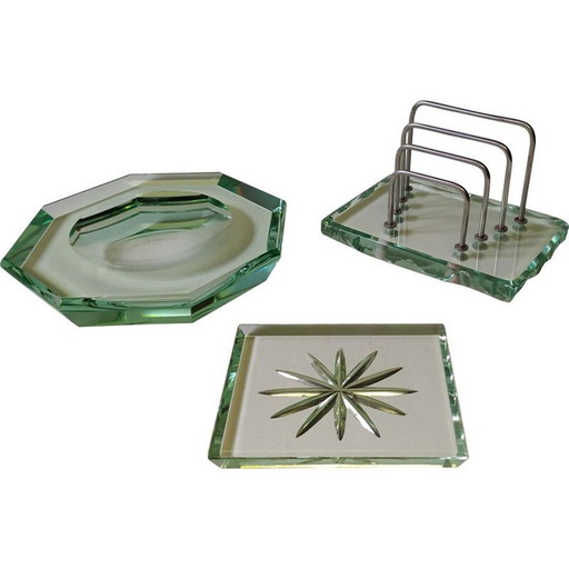 Set de bureau vintage en cristal par Fontana Arte, 1930