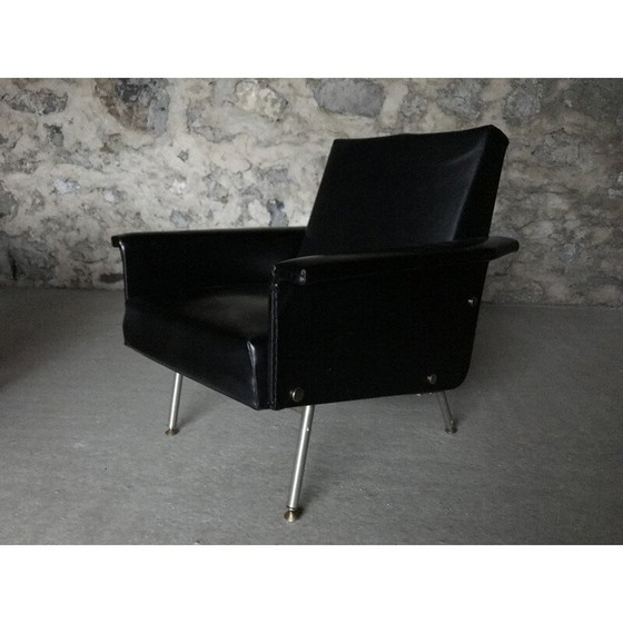 Image 1 of Fauteuil vintage en simili cuir noir
