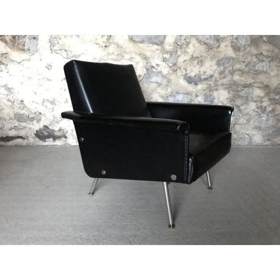Image 1 of Fauteuil vintage en simili cuir noir