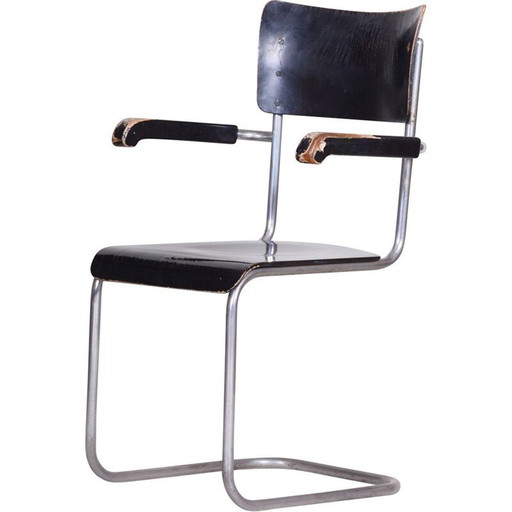 Chaise vintage noire avec accoudoirs par Petr Vichr pour Vichr Co, Tchécoslovaquie 1930