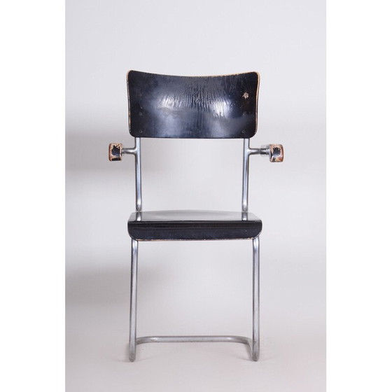 Image 1 of Chaise vintage noire avec accoudoirs par Petr Vichr pour Vichr Co, Tchécoslovaquie 1930