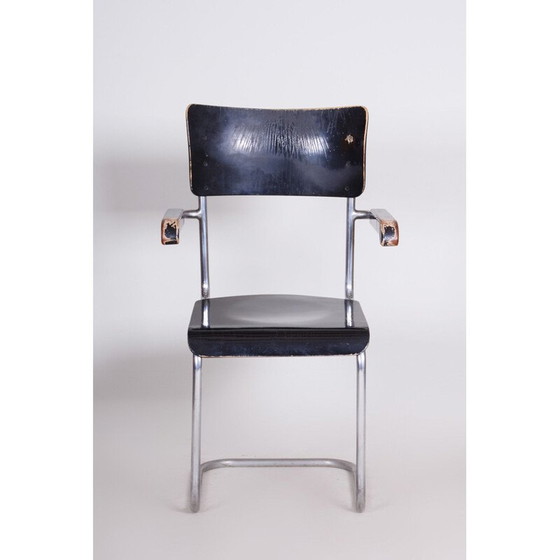 Image 1 of Chaise vintage noire avec accoudoirs par Petr Vichr pour Vichr Co, Tchécoslovaquie 1930