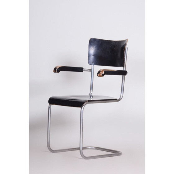 Image 1 of Chaise vintage noire avec accoudoirs par Petr Vichr pour Vichr Co, Tchécoslovaquie 1930
