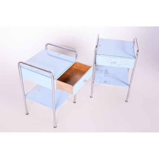 Image 1 of Paire de tables de nuit vintage en contreplaqué et acier chromé par Mücke Melder, Tchécoslovaquie 1930