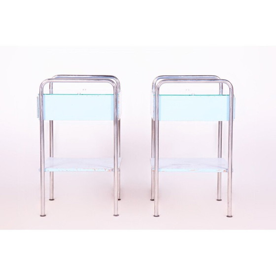 Image 1 of Paire de tables de nuit vintage en contreplaqué et acier chromé par Mücke Melder, Tchécoslovaquie 1930