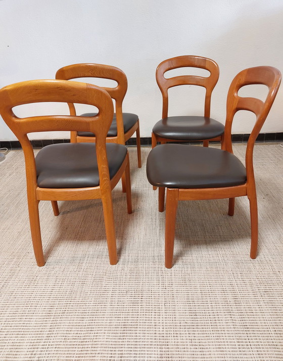 Image 1 of Chaises de salle à manger design danois Moller Teck/cuir - 4 pièces