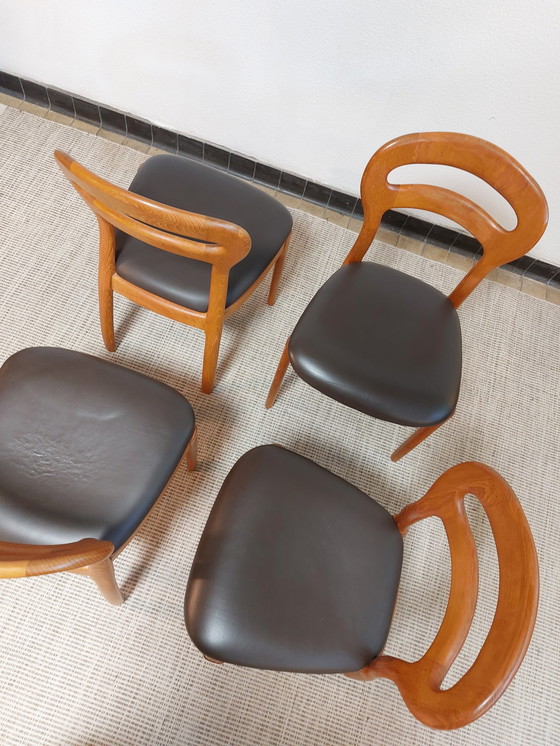 Image 1 of Chaises de salle à manger design danois Moller Teck/cuir - 4 pièces