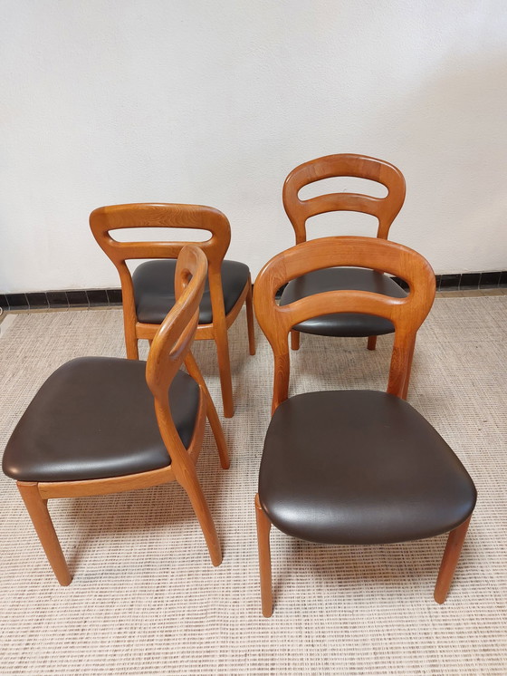 Image 1 of Chaises de salle à manger design danois Moller Teck/cuir - 4 pièces