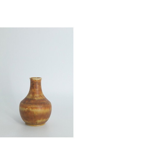 Image 1 of Vase de collection vintage en grès brun par Gunnar Borg pour Höganäs Keramik, Suède 1960