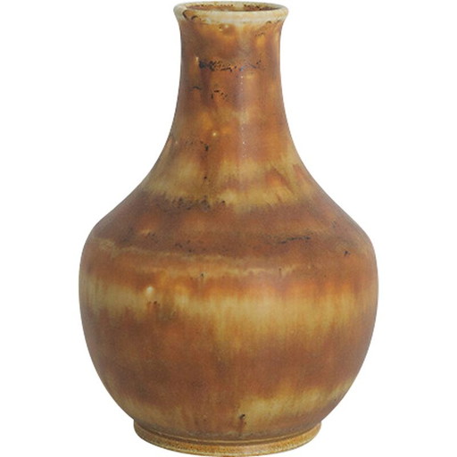 Vase de collection vintage en grès brun par Gunnar Borg pour Höganäs Keramik, Suède 1960