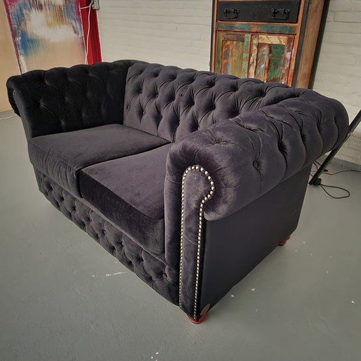 Canapé Chesterfield classique Brighton 2 places - tissu noir