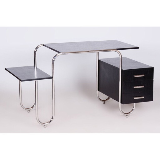 Bureau vintage en chêne et acier par Robert Slezak et André Lurcat, Tchécoslovaquie 1930