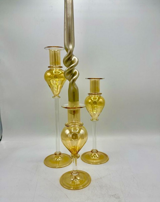 Bougeoirs Seguso en verre de Murano incrusté 24 K