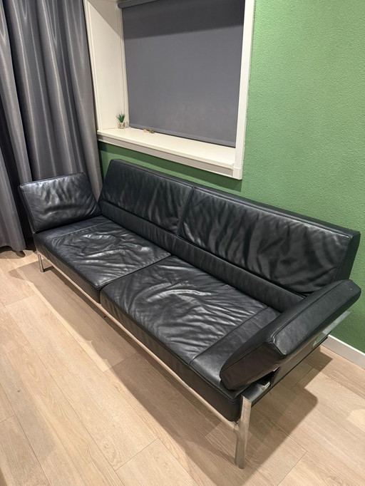 3 X Jori Metropole Canapé 3 à 4 places en cuir noir + Hocker avec coussin