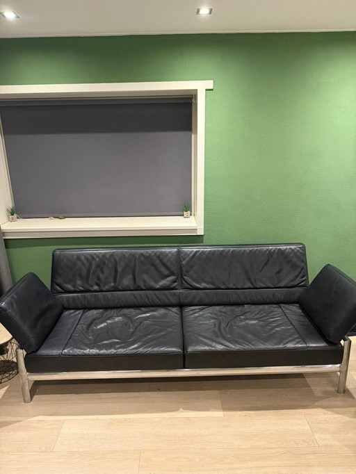 3 X Jori Metropole Canapé 3 à 4 places en cuir noir + Hocker avec coussin