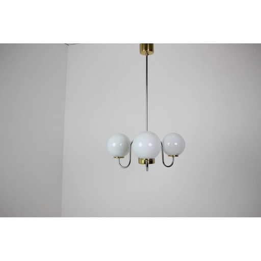 Lustre vintage en verre et métal par Lidokov, Tchécoslovaquie 1960