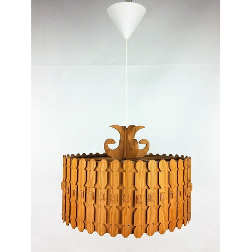 Lampe suspendue scandinave modèle "Krona" en pin, 1960