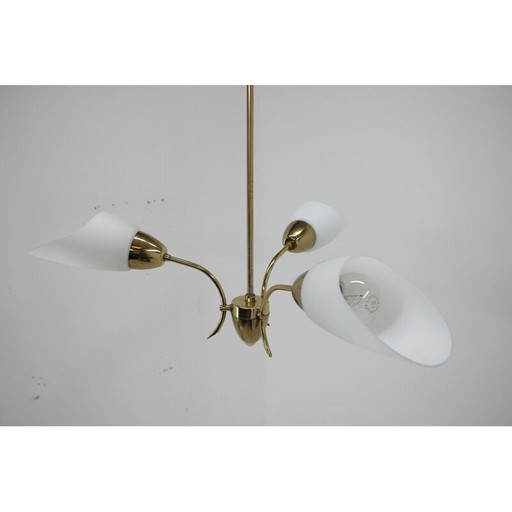 Lustre vintage en laiton et verre, Tchécoslovaquie 1970