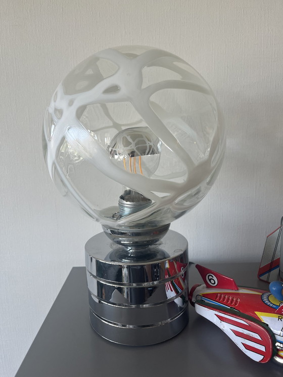 Image 1 of Grande lampe de table vintage de l'ère spatiale, chrome, verre
