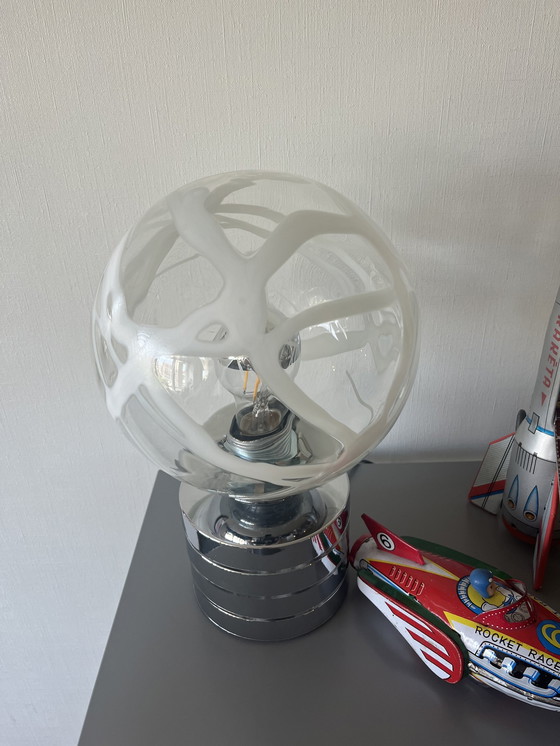 Image 1 of Grande lampe de table vintage de l'ère spatiale, chrome, verre