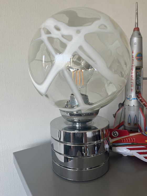 Image 1 of Grande lampe de table vintage de l'ère spatiale, chrome, verre