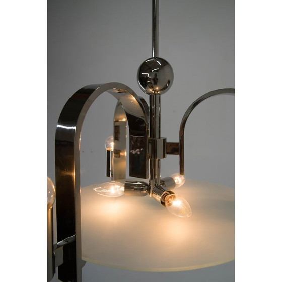 Image 1 of Lustre vintage à 6 flammes en nickel, années 1930