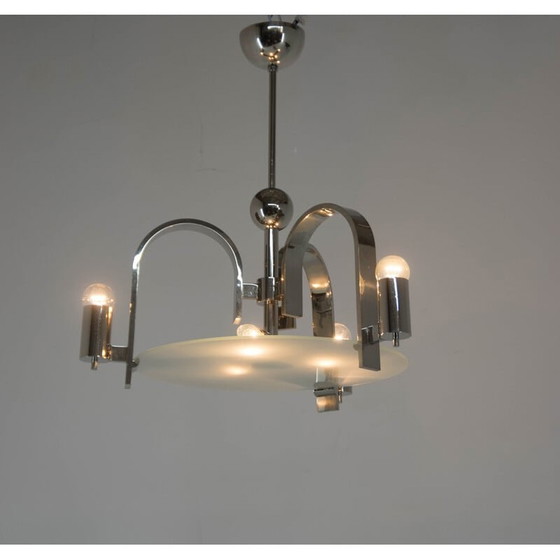 Image 1 of Lustre vintage à 6 flammes en nickel, années 1930