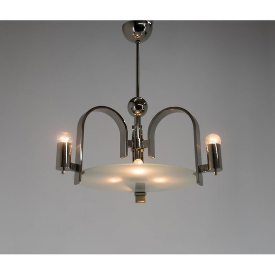 Image 1 of Lustre vintage à 6 flammes en nickel, années 1930