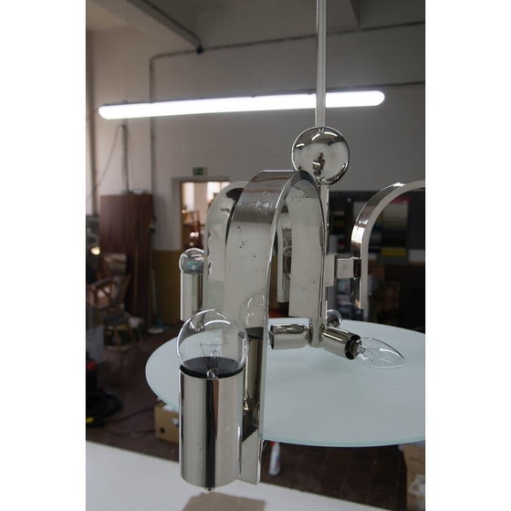 Image 1 of Lustre vintage à 6 flammes en nickel, années 1930