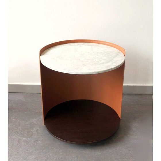 Image 1 of Table d'appoint vintage Harmon en aluminium et cuir par Camerich