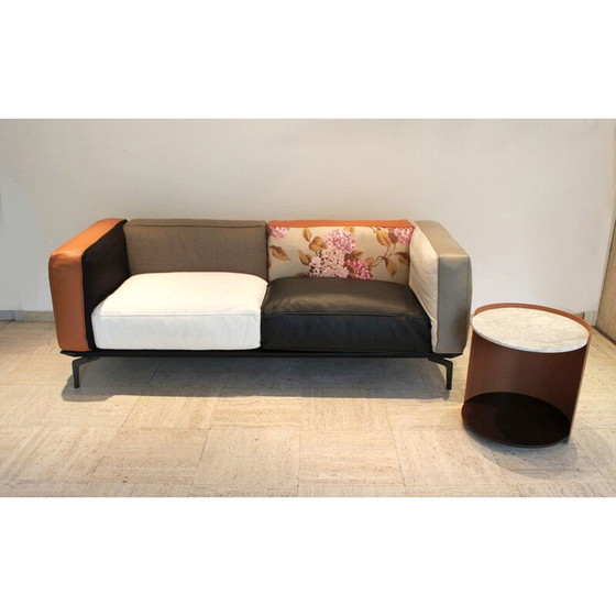 Image 1 of Table d'appoint vintage Harmon en aluminium et cuir par Camerich