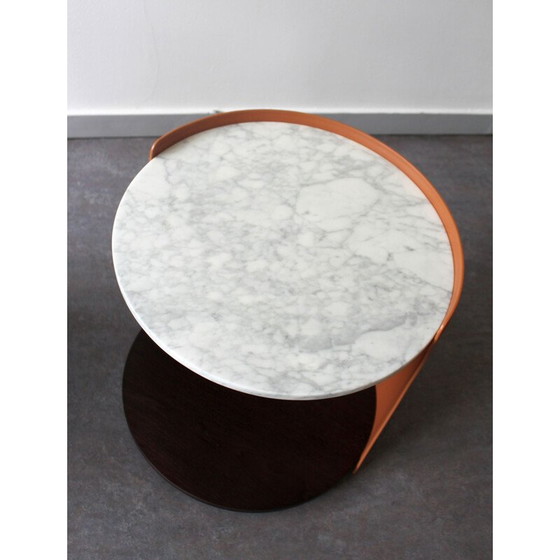 Image 1 of Table d'appoint vintage Harmon en aluminium et cuir par Camerich