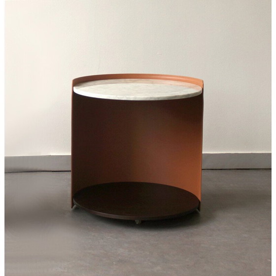 Image 1 of Table d'appoint vintage Harmon en aluminium et cuir par Camerich