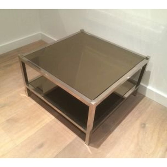 Image 1 of 2 tables d'appoint chromées vintage avec miroirs en bronze, 1970