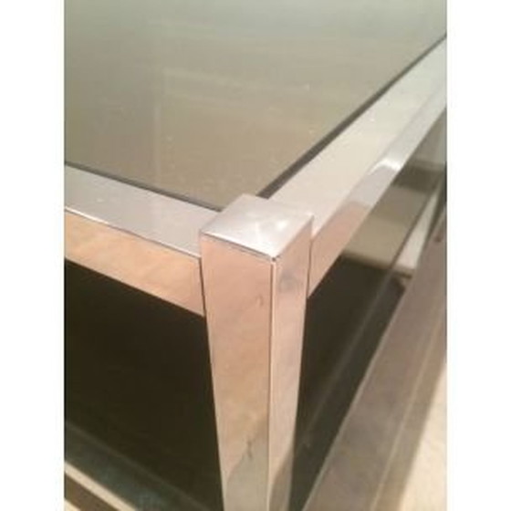 Image 1 of 2 tables d'appoint chromées vintage avec miroirs en bronze, 1970