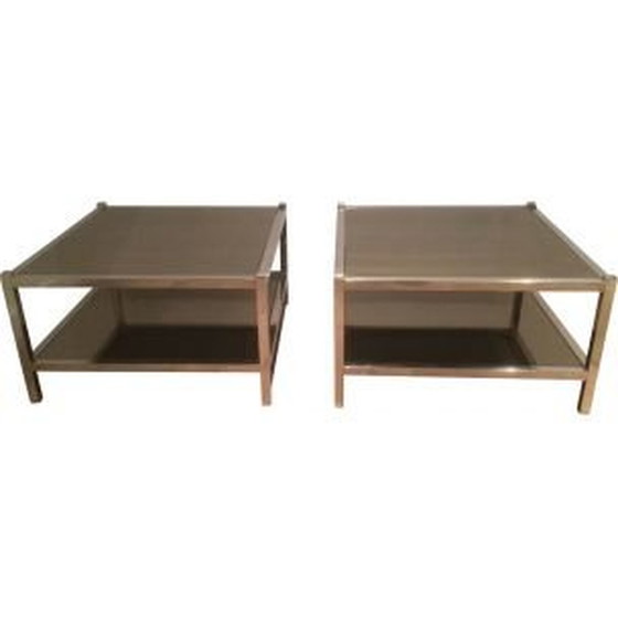 Image 1 of 2 tables d'appoint chromées vintage avec miroirs en bronze, 1970