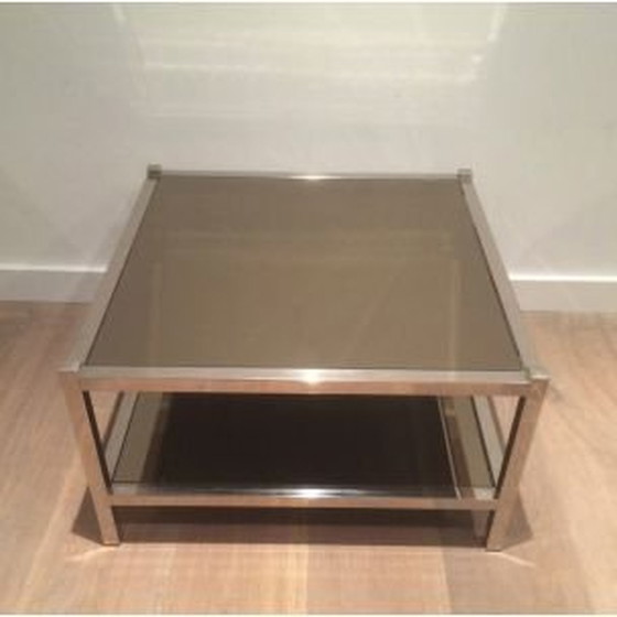 Image 1 of 2 tables d'appoint chromées vintage avec miroirs en bronze, 1970